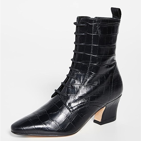 Miista Zelie Black Croc Leather Lace-up Boots 41 - Picture 14 of 14